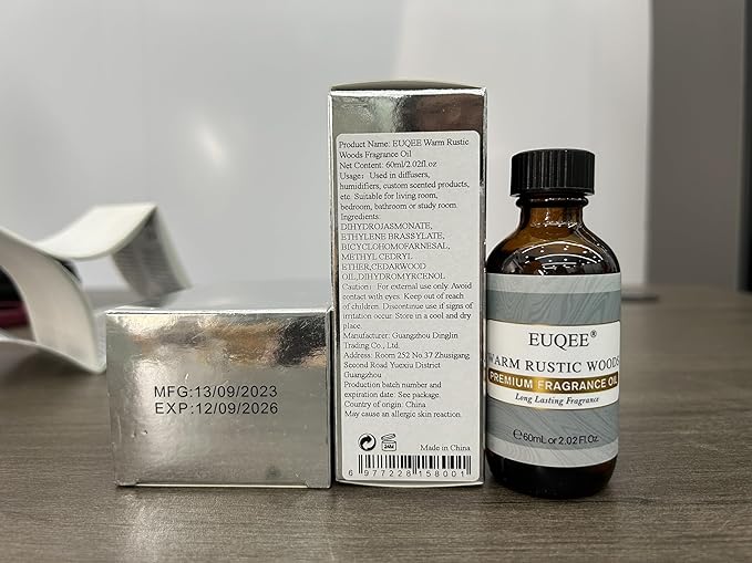 EUQEE Warm Rustic Woods Fragrance Oil Premium Fragrance Essential Oil 60ml with Glass Dropper for Diffuser, DIY Soap, Candle Making(2.02 Fl oz)