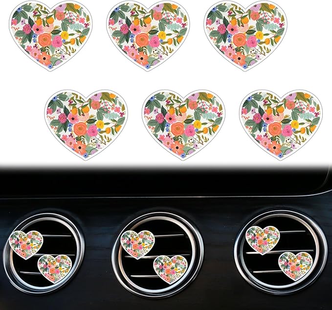 6 Pcs Heart Car Air Fresheners Vents Clips, Cute Heart Car Decor, Floral Scent, Red