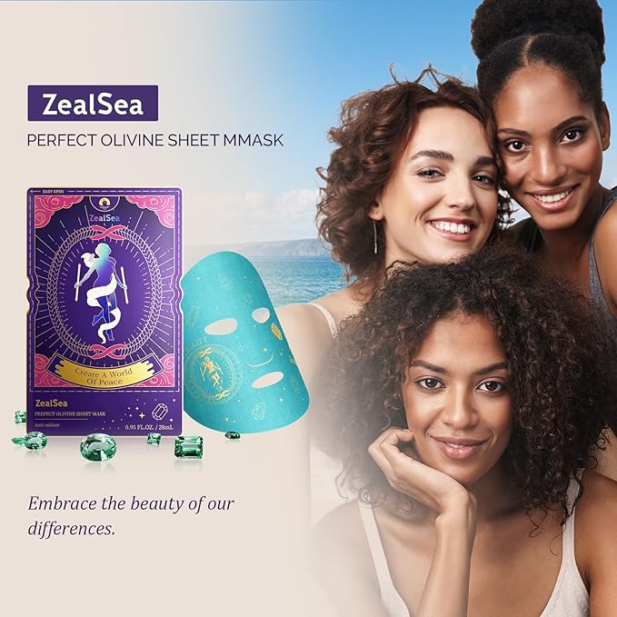 ZealSea Collagen Face Mask Skincare for Anti Aging, Hydrating Face Masks, Oat Peptide Face Mask for Wrinkles & Fine Lines, Beauty Sheet Mask, Self Care Gift for at Home Spa Party pack of 2