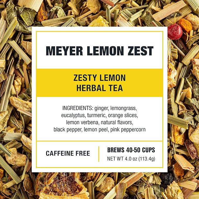 Tiesta Tea - Meyer Lemon Zest, Loose Leaf, Zesty Lemon Herbal Tea, Premium Non-Caffeinated Blend, Makes Hot or Iced & Up to 50 Cups, 4oz Refillable Tin