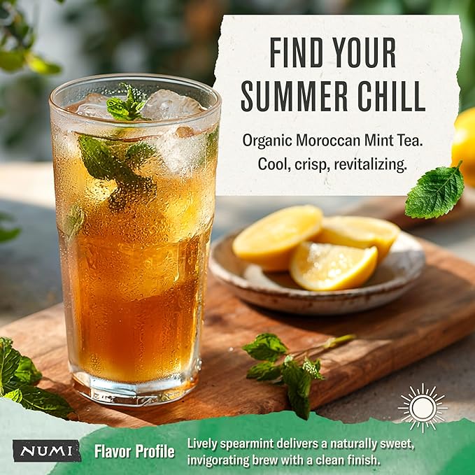 Numi Organic Tea Moroccan Mint, Box of Tea Bags, Herbal Teasan,100 Count (Pack of 1),Packaging May Vary