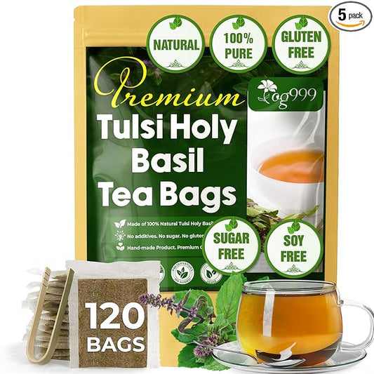 TOG999, Premium 120 Holy Basil Leaf Tea Bags, 100% Natural & Pure, Loose Leaf Herbal Tea. Holy Basil Leaf Tea. No Sugar, No Caffeine, No Gluten, Vegan.