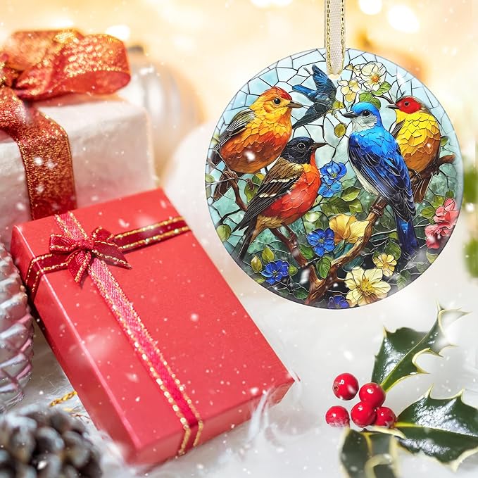 Ceramic Birds Hanging Ornament - Christmas Tree Decor - Gifts for Birds Lovers