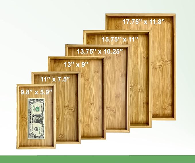 Bam & Boo Natural Bamboo Serving Tray Modern Rectangular (Bamboo, 13” x 9" x 1.2") for Food, Drinks, Decor, Vanity in Home, Kitchen, Bathroom, Coffee Table, Bed