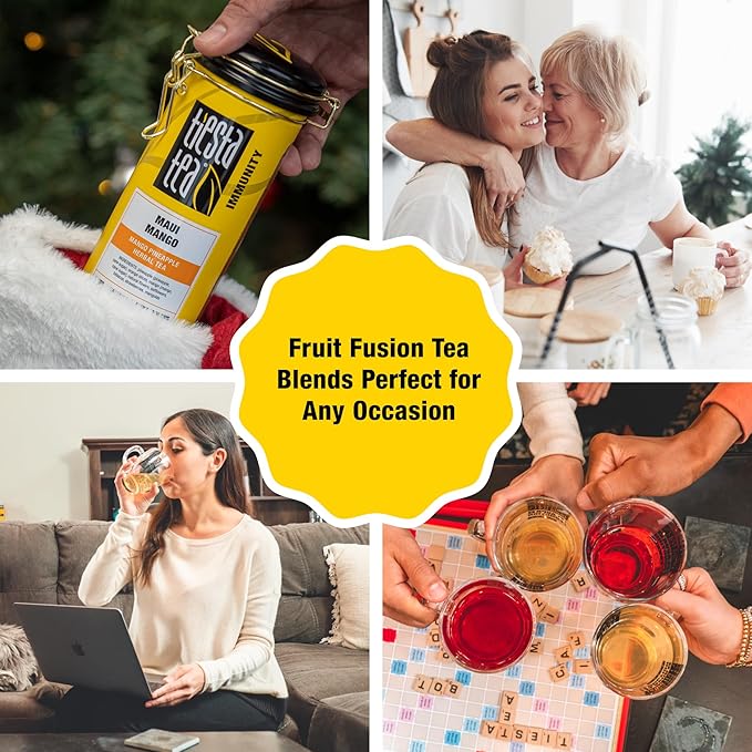 Tiesta Tea - Maui Mango, Loose Leaf, Mango Pineapple Herbal Tea, Premium Non-Caffeinated Fruit Blend, Makes Hot or Iced & Brews Up to 250 Cups - 16oz Bulk Pouch & 5.5oz Refillable Tin Combo