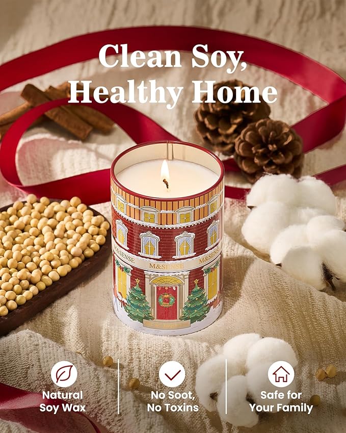 M&SENSE SpicyMulledWine Christmas Candles, Scented Candle for Stress Relief Meditation Relaxing, Housewarming Gifts for Women Men, 11.3oz 70 Hour Long Burning