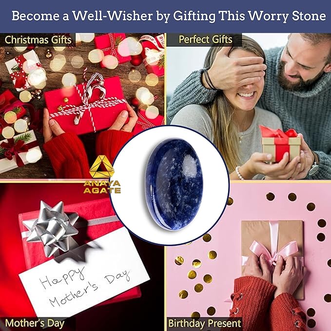 Sodalite Worry Stones – Crystal Thumb Worry Stone for Anguish, Stress – Relaxing and Soothing Balance Stones for Meditation, Stress Relief – Healing Stones and Crystals for Men and Women
