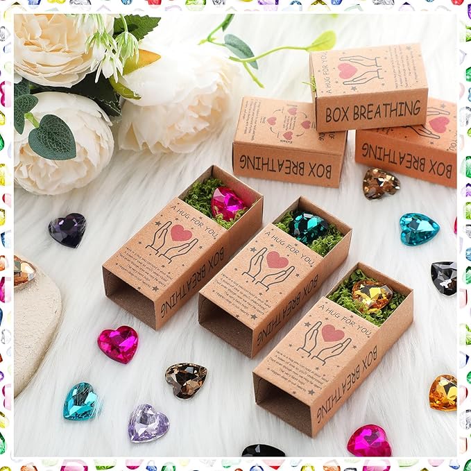 Landical 50 Sets Pocket Hug Token Gifts Small Crystal Heart Stones Bulk with Boxes Mini Heart Shape Natural Stones for Colleagues Family Distance Social Celebration of Life Gifts(Rhinestones)
