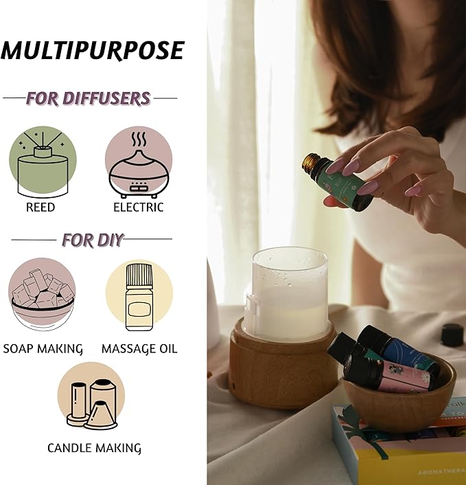 Folkulture Fragrance Oils for Diffuser | Set of 6 Essential Oils Set for Diffusers for Home | Diffuser Oil Scents - Lavender, Palo Santo, Rose Geranium, Lemongrass, Ocean Salt | Lotus Gift Box Set