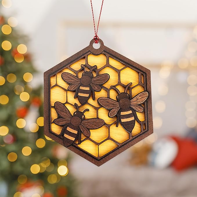 Bee Ornament - Honeybee Decor - bee Gift for Women - bee Gifts - bee Decorations for Home - Christmas Ornament 2025 - White Elephant Gifts - Xmas Tree Funny Decoration RUSATEN Beehive