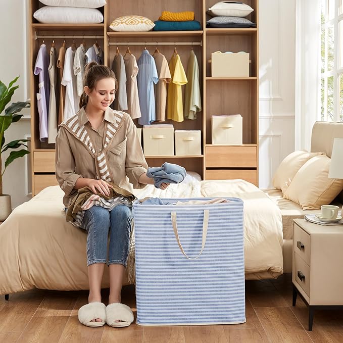 Lifewit Laundry Hamper Large Collapsible Laundry Basket, Freestanding Waterproof Clothes Hamper Storage with Easy Carry Handles for Clothes in Bedroom Bathroom College Dorm for Adults, Blue, 100L