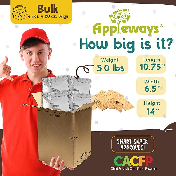 Appleways Sweet Potato Crackers, Bulk Pack of 4 Bags (20 oz Each), All-Natural Whole Grain Crackers, Healthy Snack for Kids & Adults, Kosher Certified Kids Lunch Snacks, Made in USA