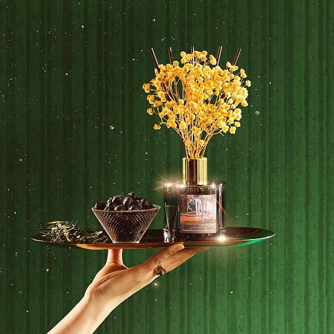 COCORRÍNA Reed Diffuser - Midnight New York 6.7 Fl.oz Reed Diffuser Set with 8 Sticks & Preserved Baby's Breath, Reed Diffuser for Home Bathroom Shelf Decor