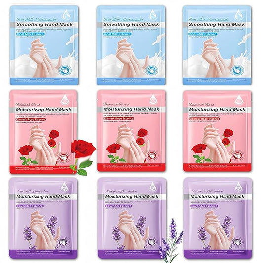 Moisturizing Hand Mask Gloves 9 Pairs, Hydrating Hand Masks for Dry Cracked Hands, Exfoliating Hand Peel Mask, Nourishing Hand Treatment Gloves for Women & Men