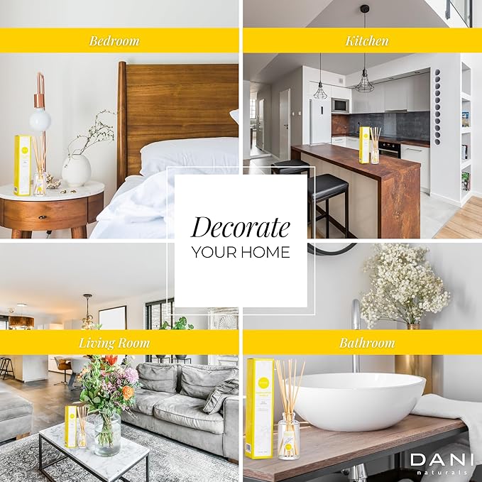 DANI Naturals Reed Diffuser Set - Vanilla Sandalwood Scent - Aromatherapy Essential Oils - Alcohol-Free, Non-Toxic - 10 Sticks - 3.5 oz