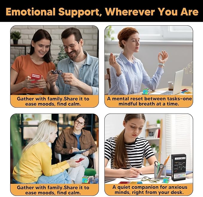 Self Care Cards for Anxiety Relief with MoodCube Spinner, Science-Based Emotion Therapy Tools for Adults & Teens, 45 Mindfulness & Meditation Exercises for Depression, Great Relaxation Gift