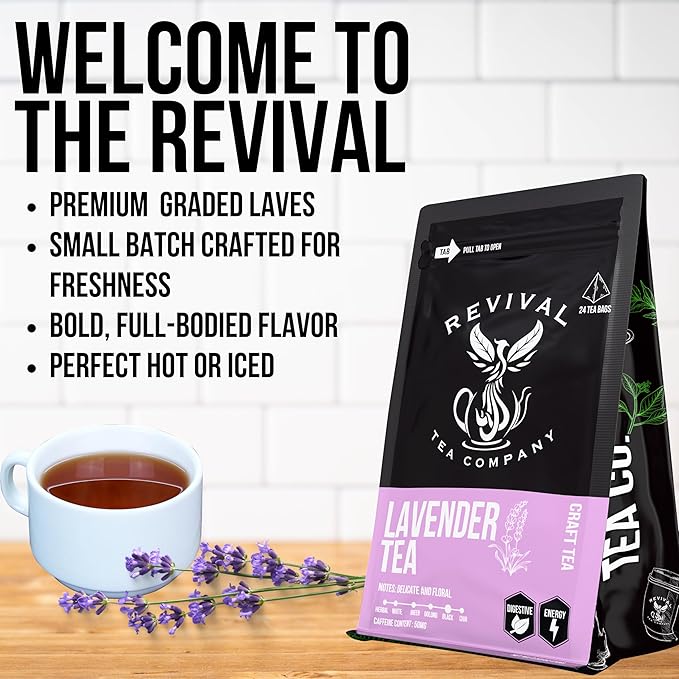 Revival Tea Company Lavender Tea - Black Tea Blend with Lavender Flowers - Loose Leaf 5 Ounces