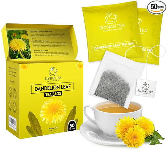 50 PACK Dandelion Tea Bags – Individual Wrapped Tea Bags – All Natural Herbal Tea | Caffeine Free | No Preservatives, No Sugar – Great For All Seasons
