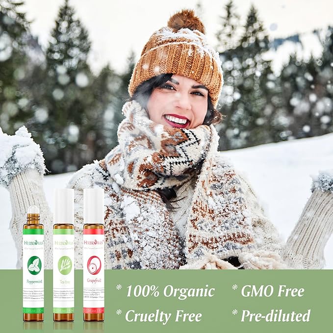 Essential Oil Roll On Set with Lavender, Peppermint, Eucalyptus & Grapefruit, Tea Tree & Vanila - Aromatherapy Relaxation Gift for Women - 6 Pack of 10ml Roll-Ons