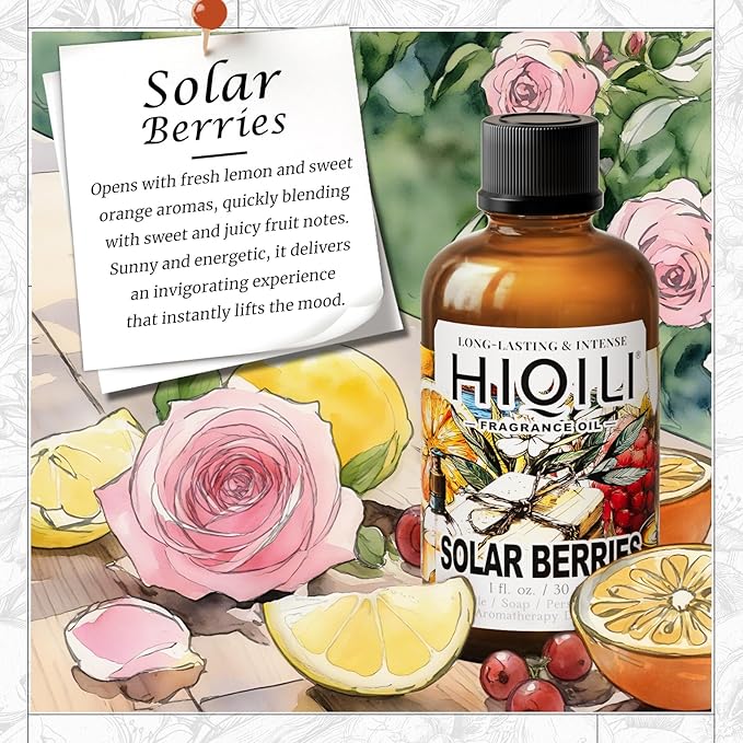 HIQILI Solar Berries Fragrance Oil - Perfect for Making Candles, Bath Bombs, Perfume, Reed Diffuser Oil Refill, Home & Office - 1 Fl Oz