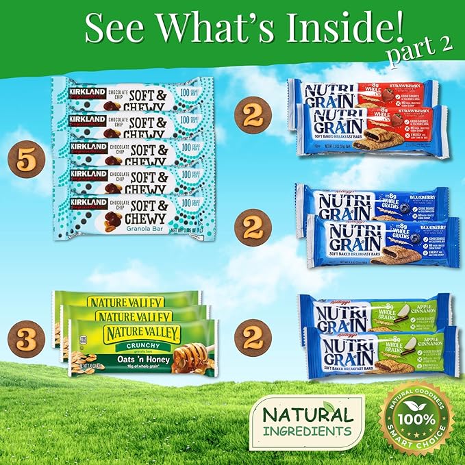 Healthy Snacks Mixed and Assorted Granola Bars Variety Care Pack - Deluxe Box: Fig, Oat, Nut, and Fruit Bars for Adults, Kids, Office, Gifts, and Travel (32 Count)