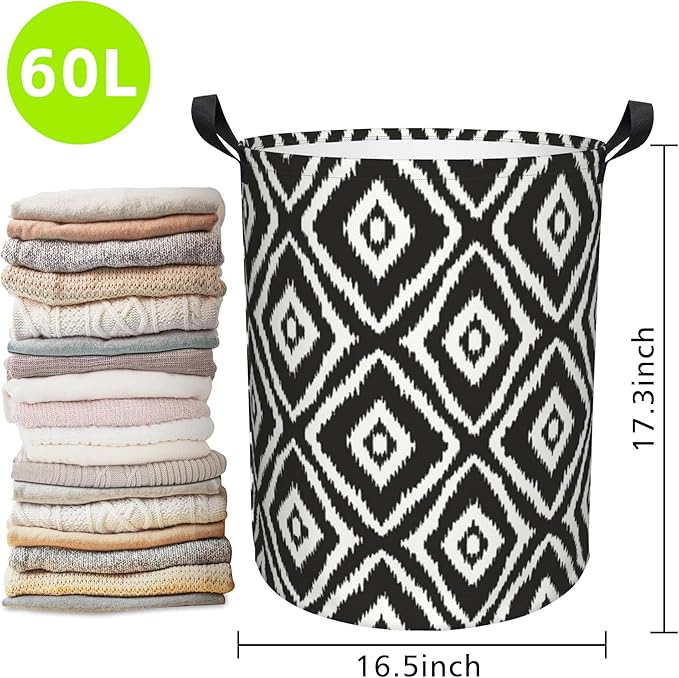 Laundry Basket Black Diamond Laundry Basket Oxford Cloth Laundry Hamper Large Storage Baskets Toy Organizer Tote Bag For Bedroom Clothes Bathroom 17.3(H) x16.5(D) Inch