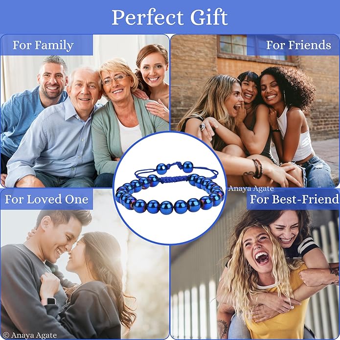 Energy Protection Crystal Handmade Adjustable Bead Bracelet Perfect for Men, Women’s Gift - Gemstone Healing Stretch Bracelet Pulsera Para Hombre Mujer Stocking Stuffer