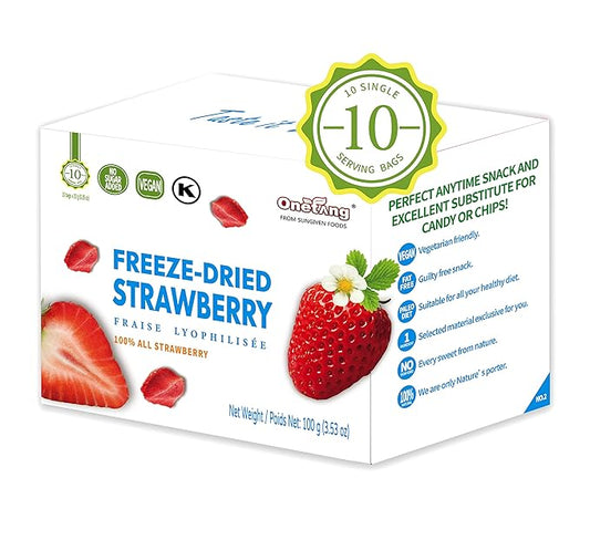 ONETANG Freeze-Dried Fruit Strawberry, 10 Pack Single-Serve Pack, Non GMO, Kosher, No Add Sugar, Gluten free, Vegan, Holiday Day Gifts, Healthy Snack 0.35 Ounce