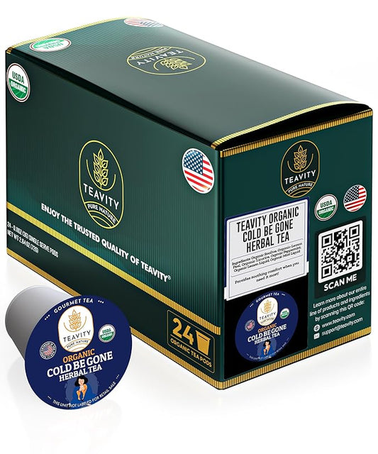 Organic Rooibos Tea Pods for Keurig with Lemon, Mint, Licorice - Unsweetened Decaf Tea for K Cup Brewing - Cold Be Gone by Teavity (24 Tea Pods)