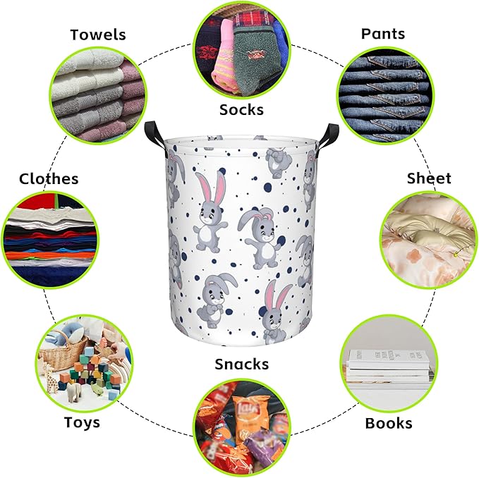 Laundry Basket Cartoon Rabbits Laundry Hamper Large Laundry Basket Storage Basket Tote Bag Collapsible Organizer Basket for Bathroom,Laundry,Bedroom 17.3 x16.5 Inch