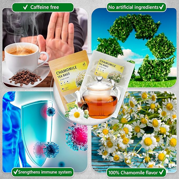 TeaDeam Tea Chamomile Tea Bags | Caffeine-Free & Sleep Time Tea | Chamomile Flowers Aroma - For Relieving Stress | Brew Hot Or Iced | 300 Tea Bags