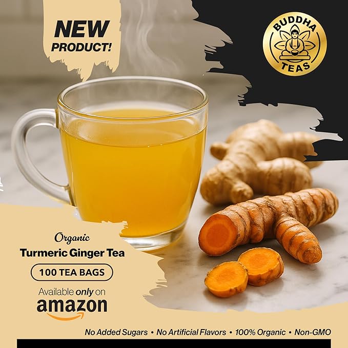 Buddha Teas - Organic Turmeric Ginger Tea Bags - For Health & Wellbeing - With Antioxidants & Minerals - Clean Ingredients - Caffeine Free - OU Kosher & Non-GMO - 100 Non-String Tea Bags (Pack of 1)