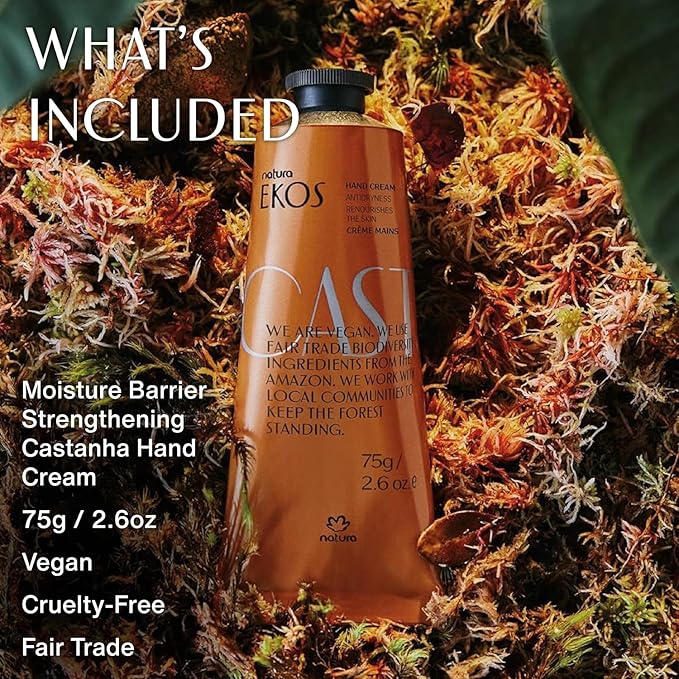 Natura - Brazil Nut Hand Cream - Anti-Dryness Castanha Hand Balm - 24-Hour Deep Hydration Skin Moisturizer - Vegan Skin Care - Brazilian Beauty Secrets - Self Care & Body Care - 2.6oz (75g)