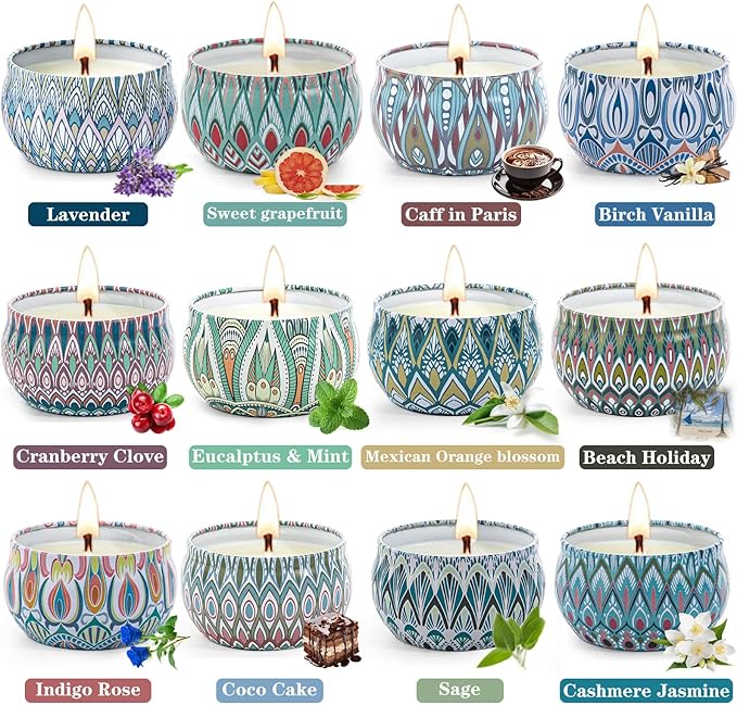 Scented Candles Gift Set, 12 Pack Aromatherapy Candles for Women, Candles for Home Scented, 300H Long Burning, Soy Wax Candle Set, Gifts for Mom Women SPA Birthday Anniversary Stocking Stuffers