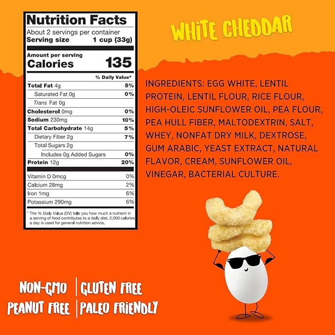 Todd's Better Snacks Egg-Cellent Protein Puffs, White Cheddar – 12g Protein, Gluten-Free, Paleo-Friendly, Baked, GLP-1 Compliant – Healthy Snack, Made with Egg Whites – 2.5 Oz (Pack of 4)