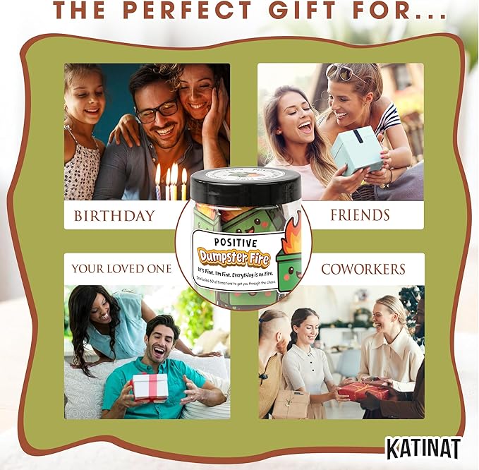 Emotional Supports Dumpster Fire Jar, 60 Positive Affirmation Cards, Dumpster Fire Desk Accessories, Relaxation Gifts, Coworker Gifts for Women, Great Gift for Boss, Teacher, Friends