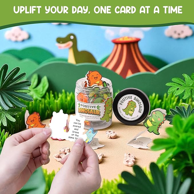 Positive Dinosaur Cheer Up Jar, 60 Affirmation Cards for Teens, Teen Girl Gifts Trendy Stuff, Back to School Gifts for Students, Teen Girls, Boys