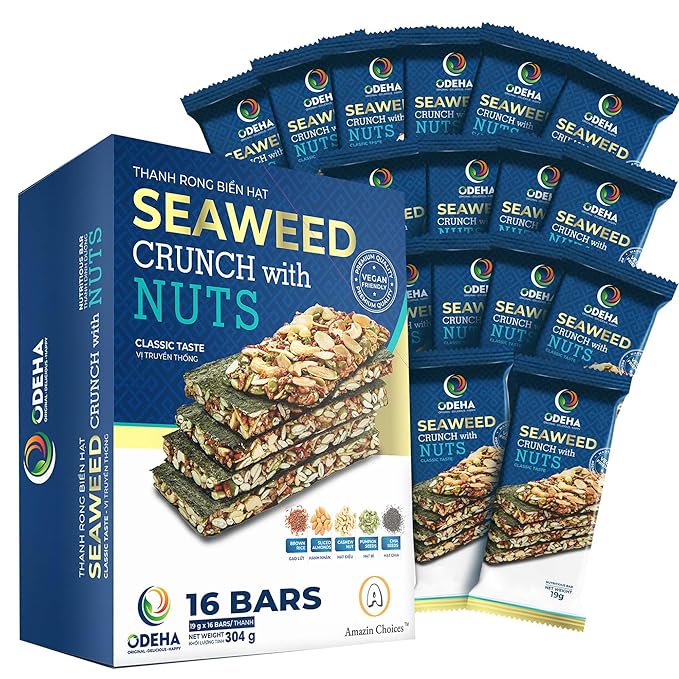 Seaweed Crunch with Nuts Classic Taste– Amazin Choices Vegan Snack Bars with Cashews, Almonds & Pumpkin Seeds – Premium Asian Chips – Seaweed Sheets – Sandwich Seaweed – Variety Pack