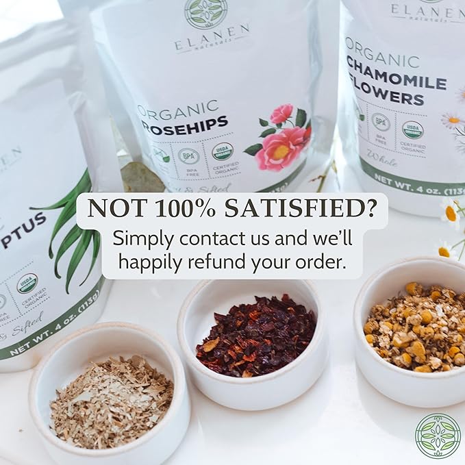 Elanen Naturals Organic Rose Hips 1 lb. (16 oz.), USDA Certified Organic Rosehip Tea, Dried Rose Hips, Whole Rosehips Bulk, Cut & Sifted