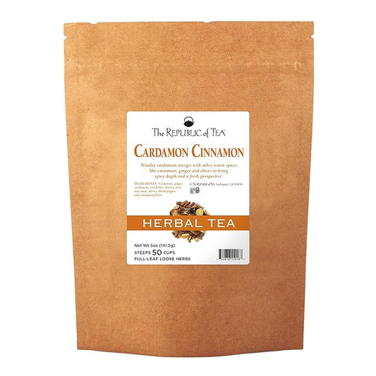 The Republic of Tea Cardamon Cinnamon Full-Leaf Herbal Tea, 5.0 Ounces / 50-60 Cups (Refill Bag)