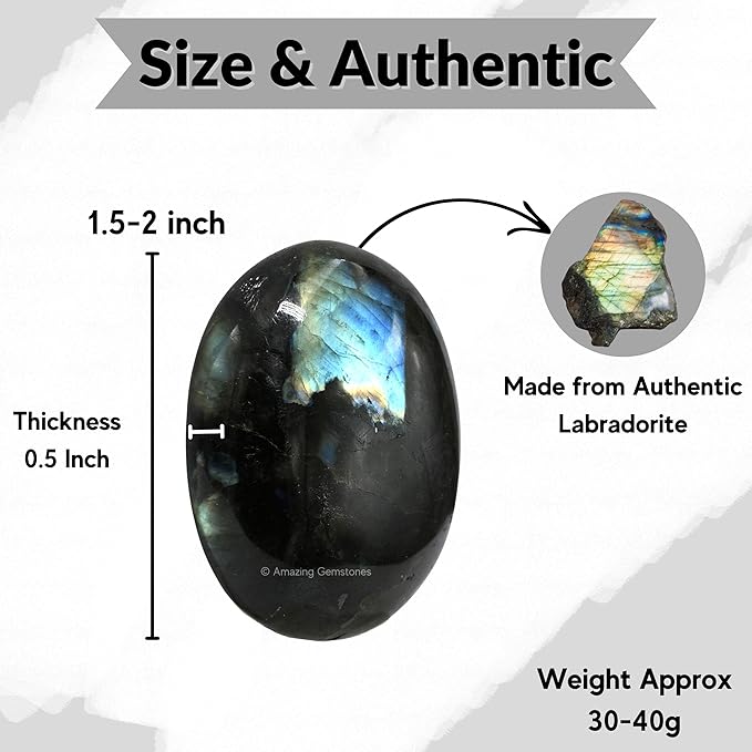 Amazing Gemstone Labradorite Crystals, Healing Stones - Large Palm Stone Crystals Piedra for Good Luck, Balanced Positive Energy, Meditation - Unique Stocking Stuffers, Birthday Gifts for Women, Men