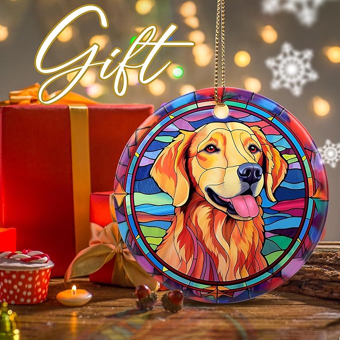 Golden Retriever Ornament Christmas, 2.8" Ceramic Christmas Decoration, Dog Christmas Tree Ornament, Holiday Ornament Gift, Golden Retriever Themed Gifts, Christmas Keepsake Ideas