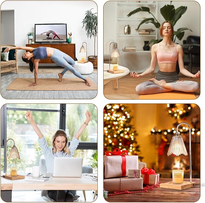 Candle Warmer Lamp with Timer Wax Warmer Heating Lamp Dimmable Continuously Candle Lamp House Warming Gifts Home Decor for Scented Jar Candles with 2 Bulbs - Champagne