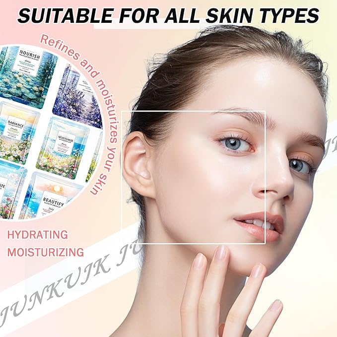 8PCS Hydrating Facial Sheet Mask,Moisturizing Face Masks Skincare Gift Set,Long Lasting Face Mask Skin Care & Facial Mask Kit for All Skin Types 22