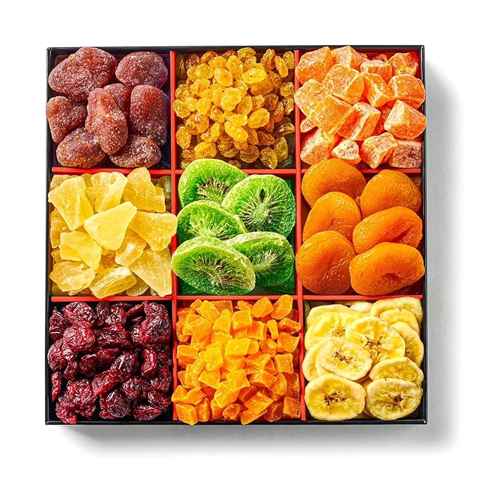 Dried Fruit Gift Basket - 9 Sectional - Tropical Arrangement - Gourmet Snack Box for Birthday, Anniversary, Corporate Gifting, Sympathy, Care Package, Get Well