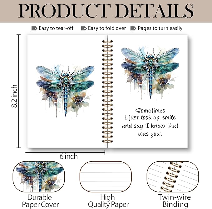 Dragonfly Gifts Notebook Journal, Dragonfly Gifts for Women Spiral Notebook, Dragonflies Memorial Notebooks Gifts for Loss Loved Ones Women Men, Dragonflies School Office Supplies, 6x8.2In