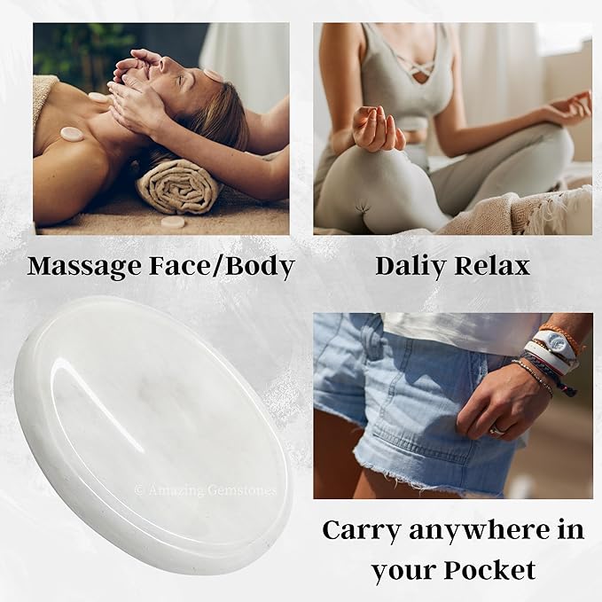 Amazing Gemstone Snow Quartz Worry Stone Crystals and Healing Stones - Worry Stones for Stress Relief Gifts - Piedra Crystal Fidget for Meditation - Unique Stocking Stuffers and Birthday Gifts
