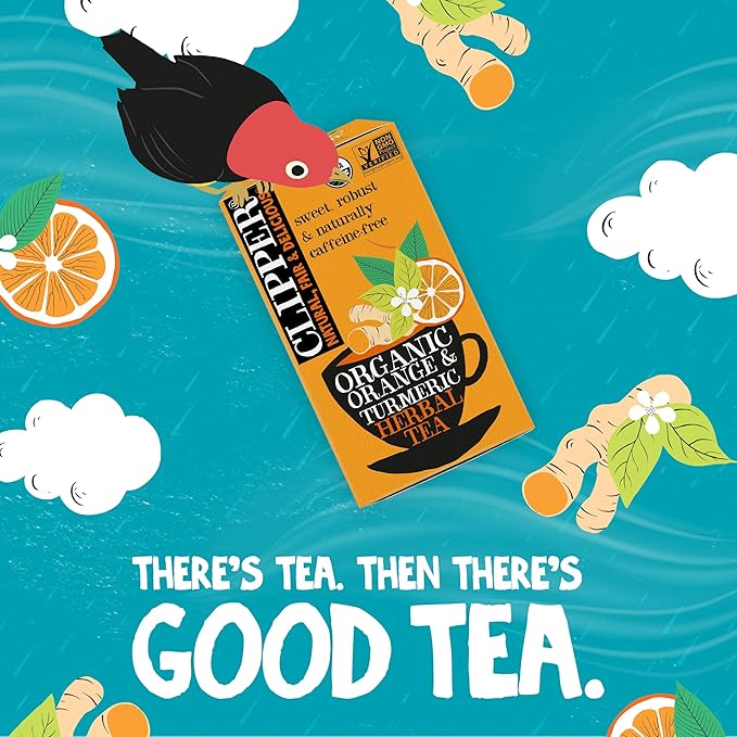 Clipper Tea, Orange & Turmeric, Organic Tea with Licorice Root, Orange Peel and Hibiscus, Plant Based Herbal Tea, Caffeine Free British Tea, 1 Pack, 20 Unbleached Tea Bags