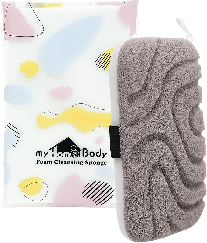 myHomeBody Loofah Exfoliating Body Scrubber, Bath Sponge for Women, Body Exfoliator for Men, with Handy Strap