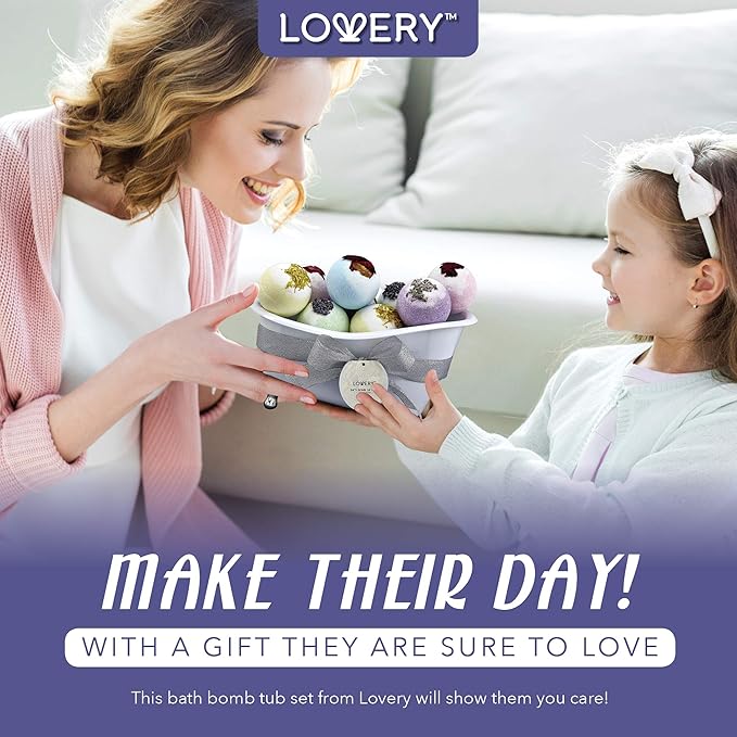 Bath Bomb Self Care Gifts for Women, White Elephant Gifts for Adults,10 Oversized Two Tone Bath Fizzies with Shea & Coco Butter Dry Flower Petals, Rich, Spa Bath Set in Cute Tub